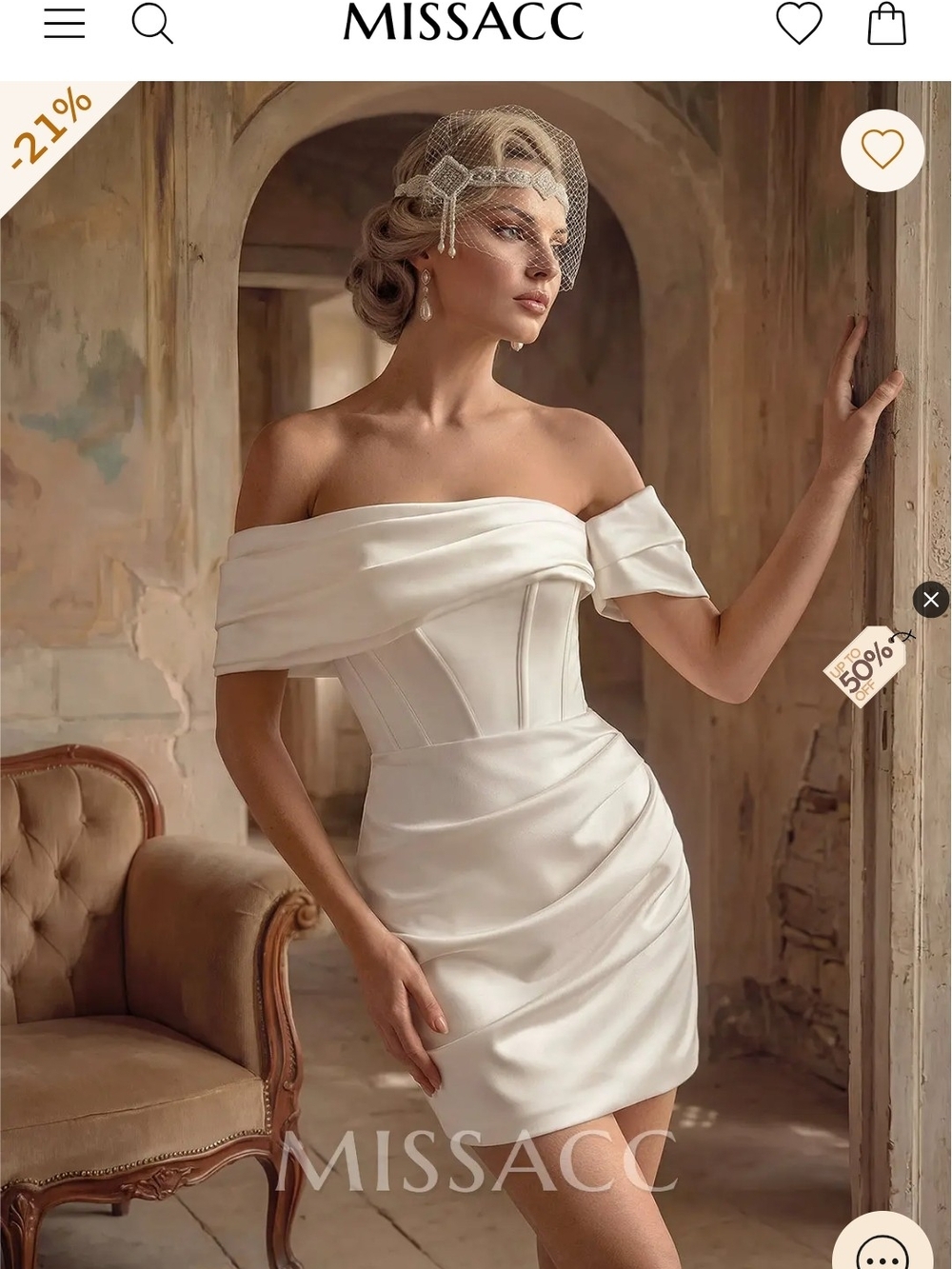 Missaac Off-Shoulder White Cocktail Dress With Overskirt, Perfect For Brides!